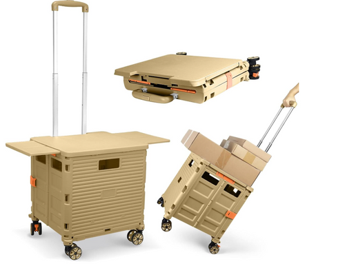 Heavy Duty Folding Shopping Cart 55kg Trolley 360° Wheels Foldable Khaki