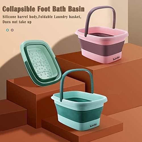 Collapsible Foot Spa Bath Basin with Massage Rollers & Handles, 15L Soak Tub
