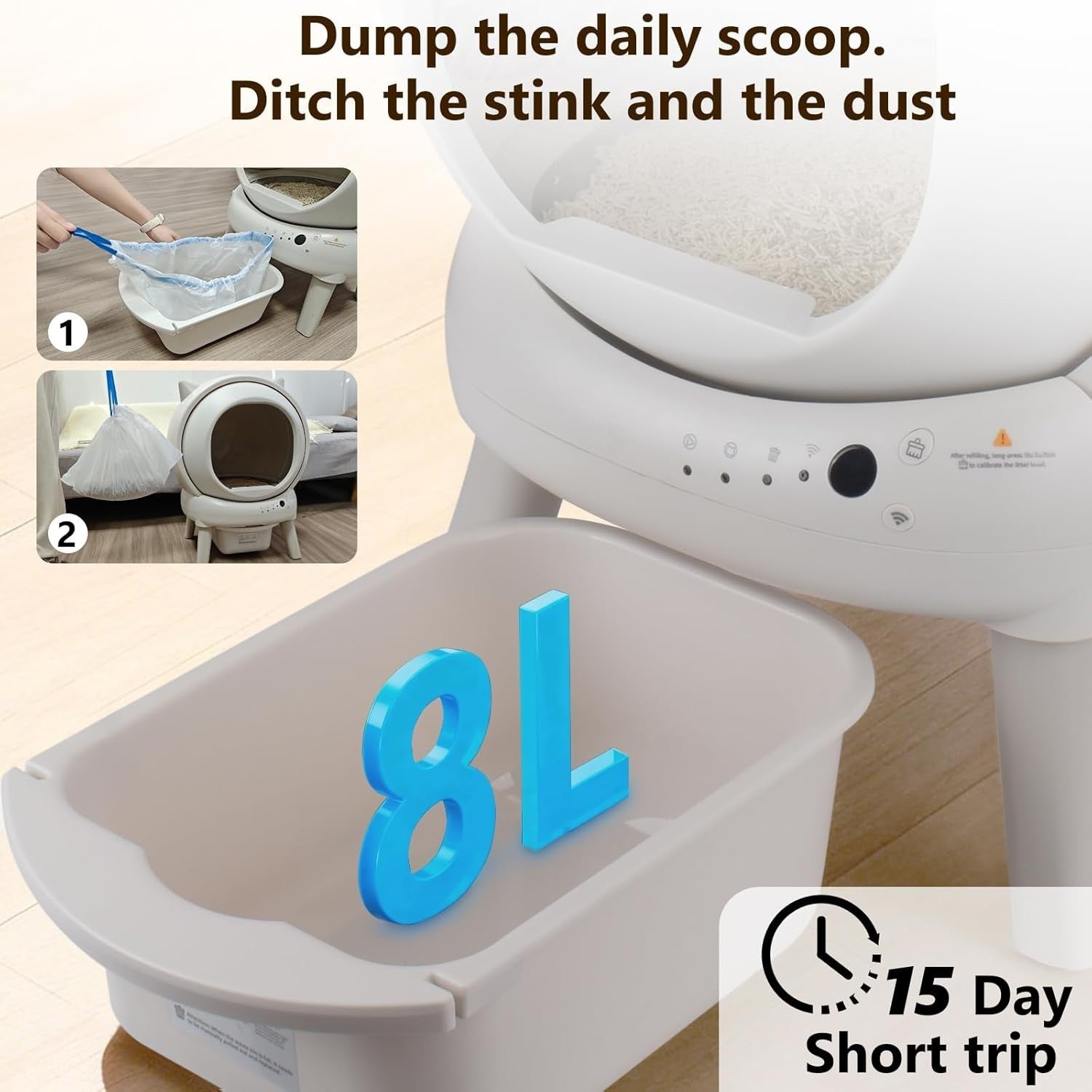 XL Self Cleaning Cat Litter Box App Control Auto Odor Removal 65L