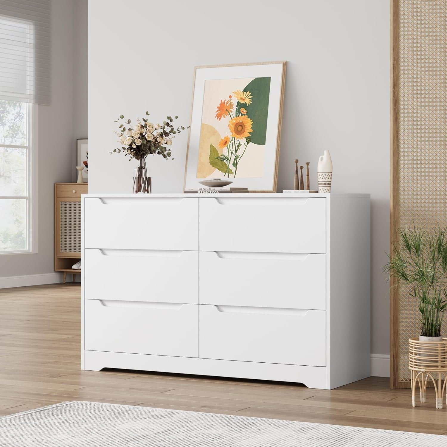 6 Drawer White Chest of Drawers Modern Bedroom Storage Cabinet Wood