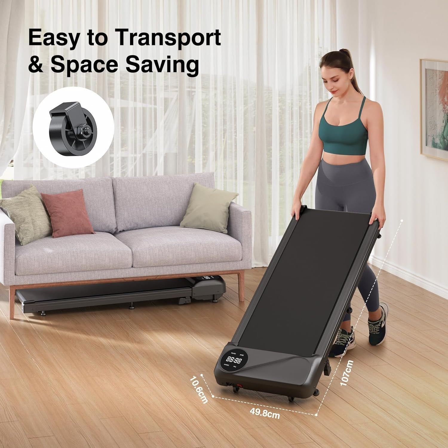 Under Desk Walking Treadmill 2.5HP Home Gym Portable with Remote & LED