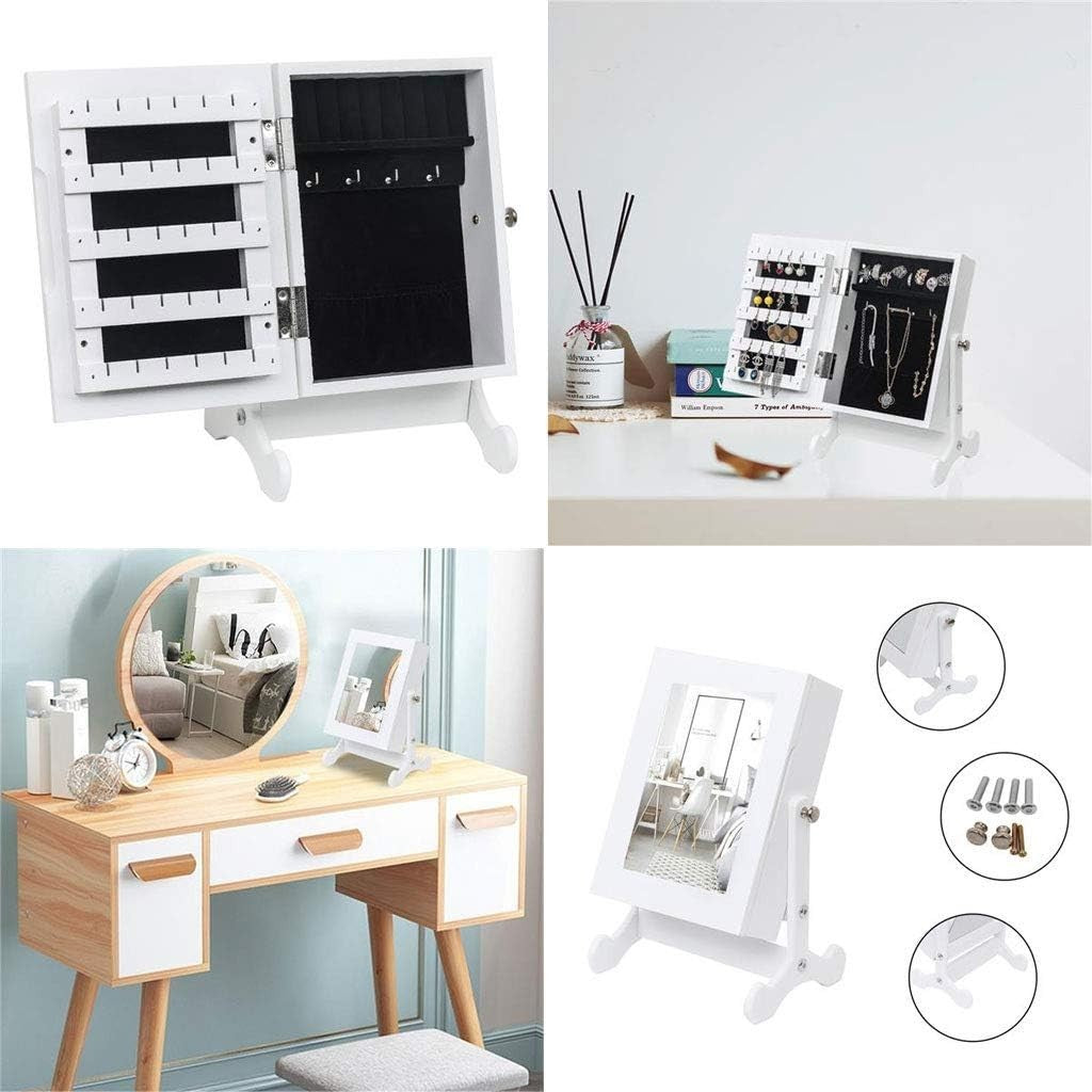 White Desktop Vanity Mirror Jewellery Cabinet Organizer Portable Storage