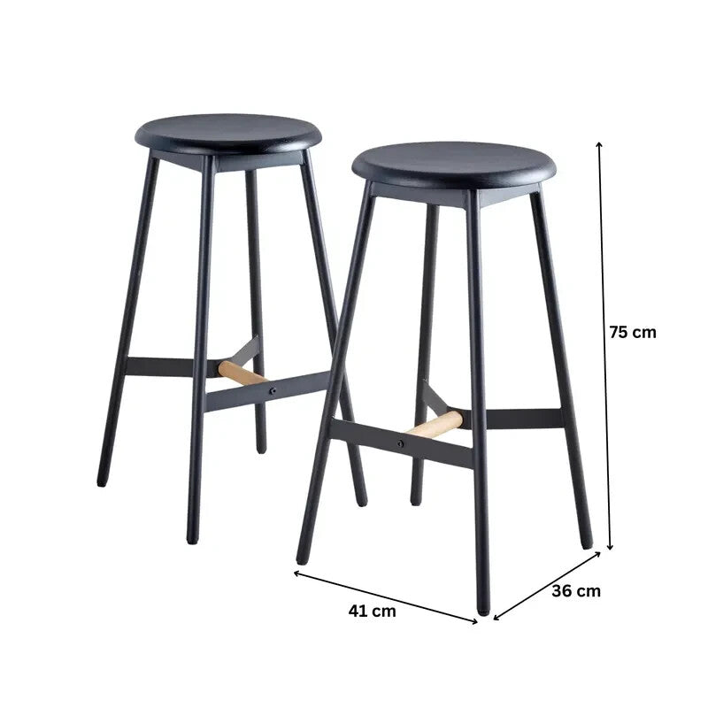 2 Piece Bar Table Set Black Metal Frame with Oak Stools Kitchen Breakfast