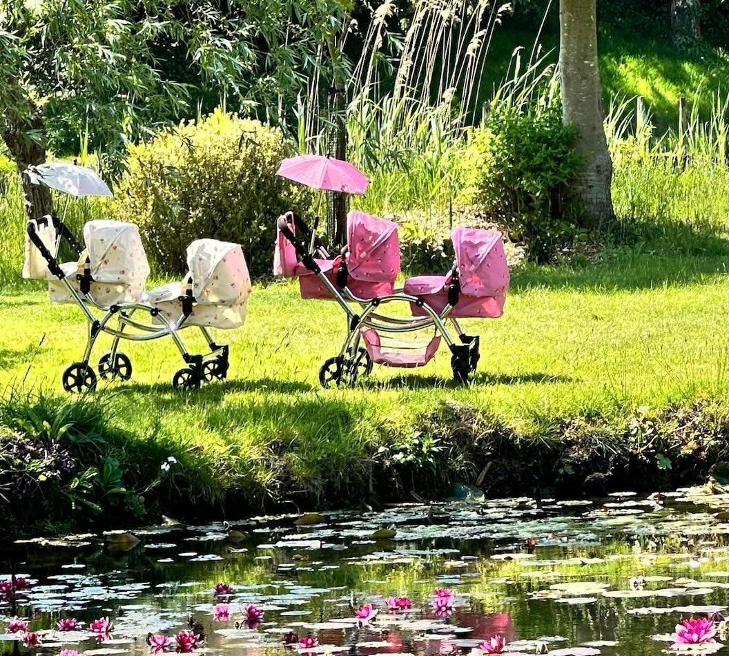 Twin Doll Pram Double Pushchair Adjustable Handle 16 Configurations