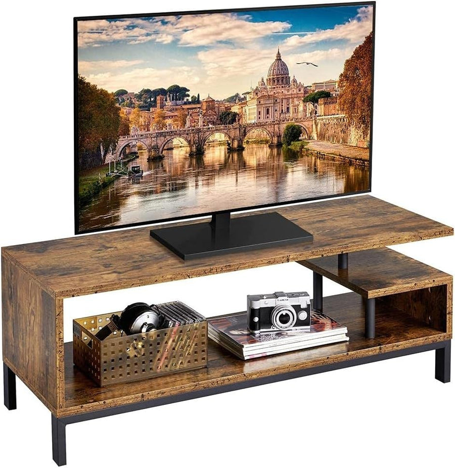 Industrial TV Stand with Open Storage Shelf & Steel Frame, 106cm Rustic