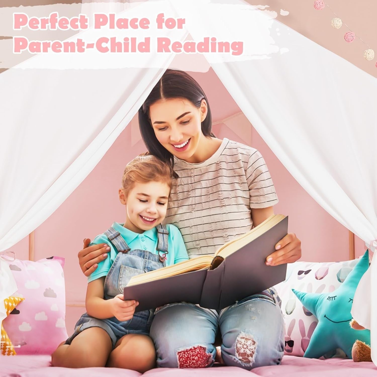 Large Kids Play Tent Castle Indoor Outdoor w Washable Mat Pink