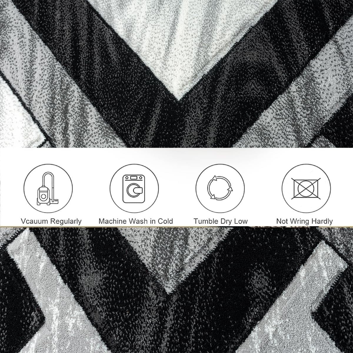 Large Black Grey Area Rug 160x230cm Soft Modern Abstract Living Room Carpet