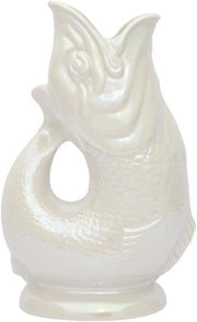 Pearl Lustre XL Gluggle Jug 1.4L – Iridescent Ceramic Fish Pitcher Vase Décor