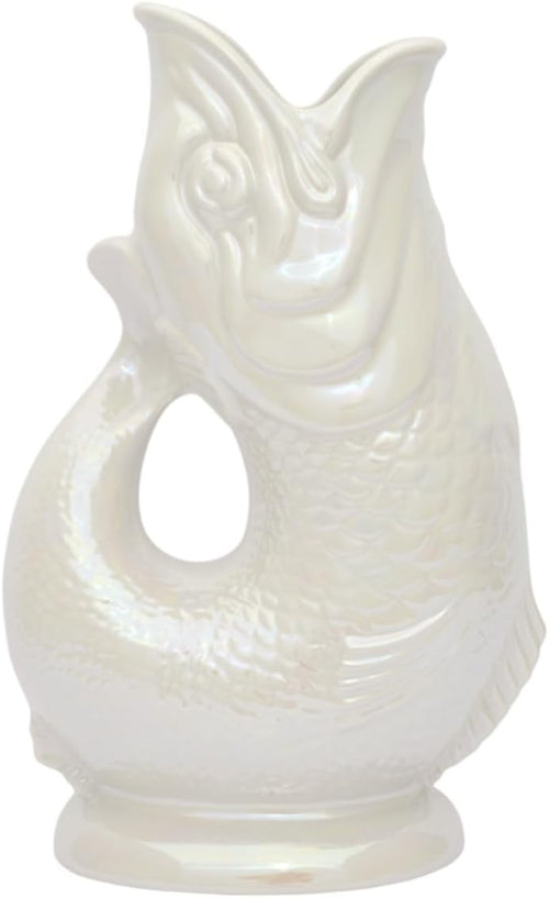 Pearl Lustre XL Gluggle Jug 1.4L – Iridescent Ceramic Fish Pitcher Vase Décor