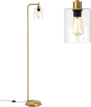 Industrial Floor Lamp Gold Glass Shade Tall Standing Light with Foot Switch