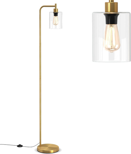 Industrial Floor Lamp Gold Glass Shade Tall Standing Light with Foot Switch