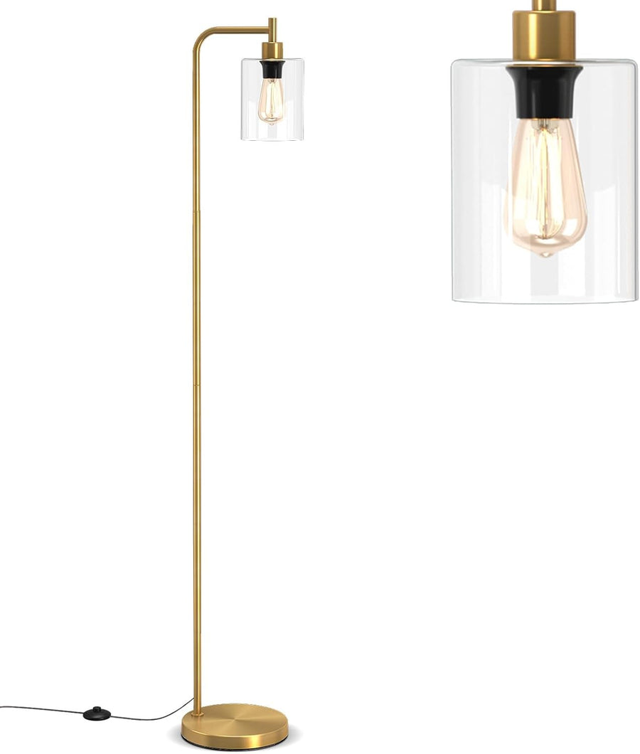 Industrial Floor Lamp Gold Glass Shade Tall Standing Light with Foot Switch