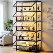 5-Tier Acrylic Door Display Cabinet with LED Lights Toy Collector Shelf 165cm