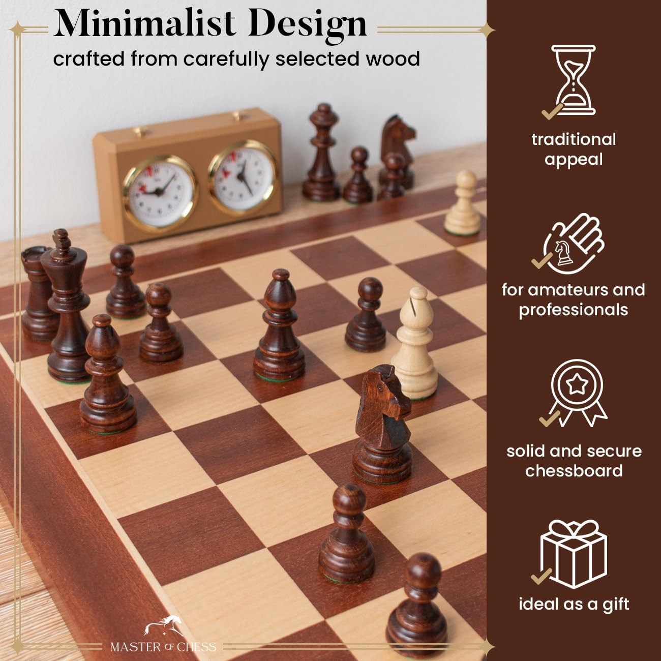 54cm Tournament Wooden Chess Board Inlaid Mahogany Foldable Luxury Board