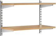 2-Tier Adjustable Chrome & Oak Wall Shelf 90x32x43cm Modern Wooden