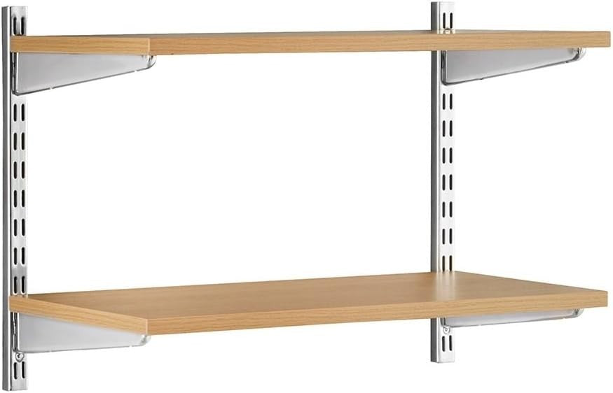 2-Tier Adjustable Chrome & Oak Wall Shelf 90x32x43cm Modern Wooden
