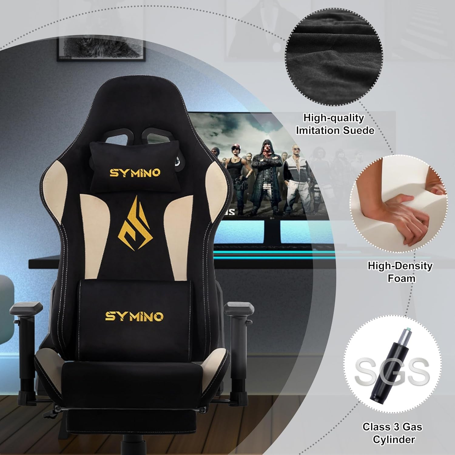 Ergonomic Gaming Chair with Footrest & Headrest – Adjustable PC Seat