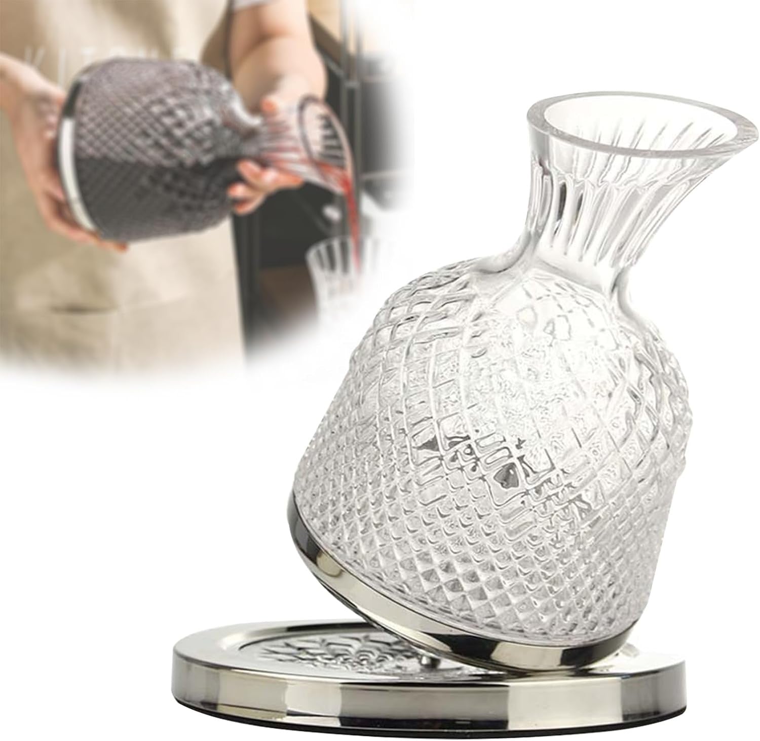 Spinning Crystal Wine Decanter 1.5L with Base Lead-Free Aerator Luxury Gift Set