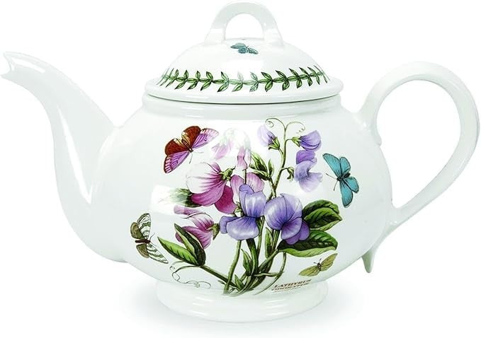 1.1L Floral Teapot White Earthenware Tea Pot Dishwasher Safe 2 Pint