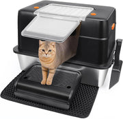 XXL Stainless Steel Cat Litter Tray Covered High Sided Enclosed Box