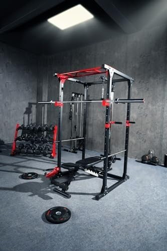 Multi-Gym Power Rack Black & Red with Pull Up Bar & Cable System