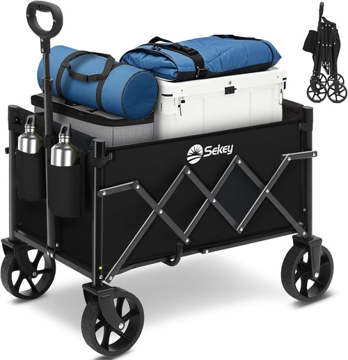 Black 220lb Folding Festival Wagon Trolley Cart w/ All-Terrain Wheels & Handle