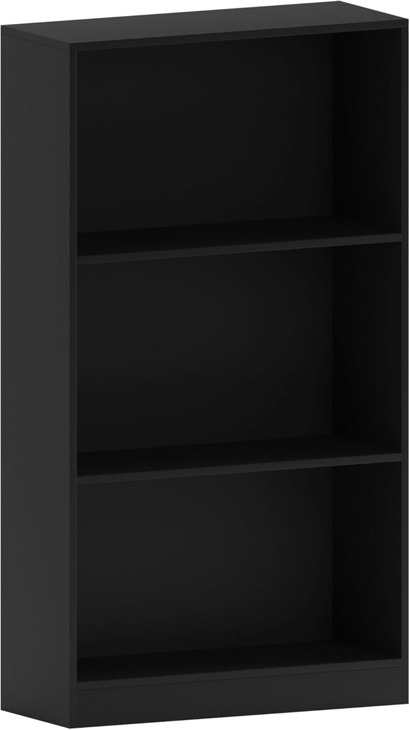 3 Tier Black Wooden Bookcase Modern Storage Display Shelf for Living Room Medium