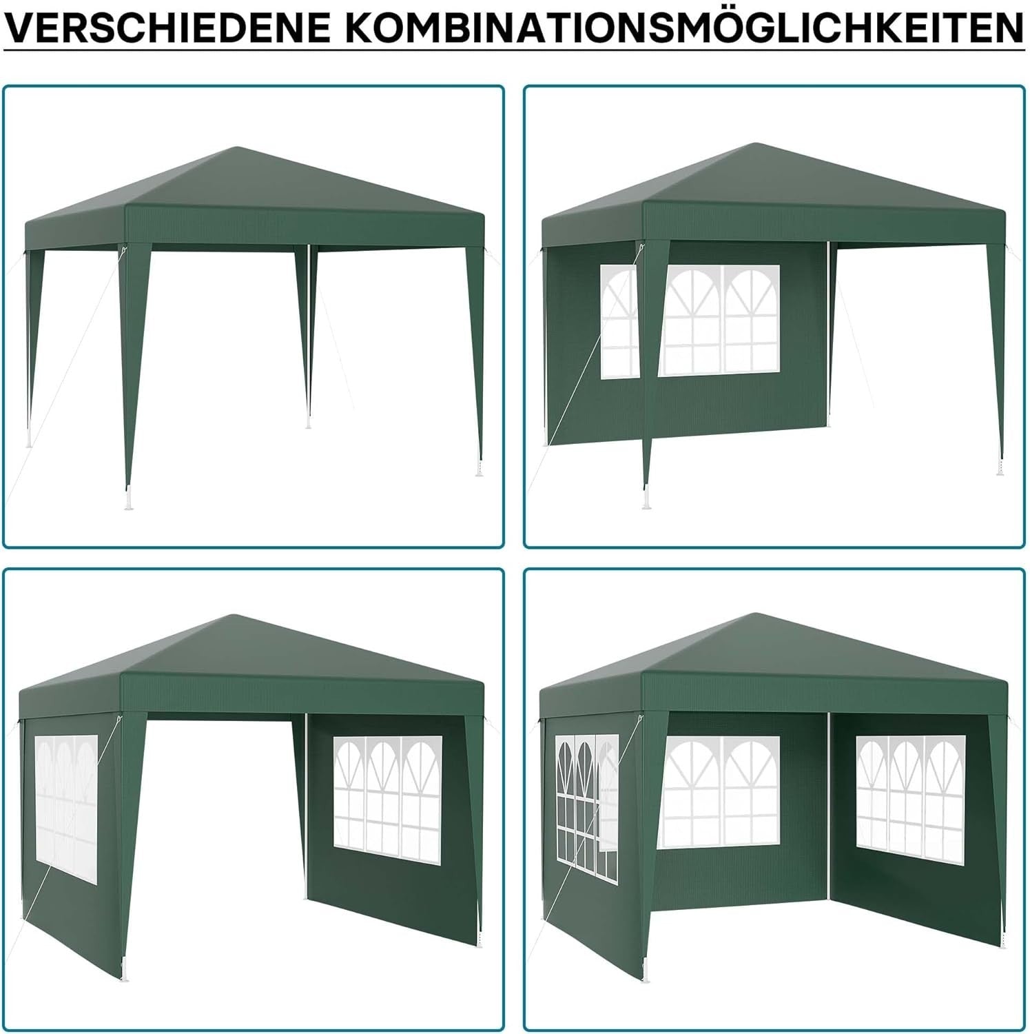 3x3m Green Pavilion Gazebo Party Tent Removable Sides UV50+ Garden Outdoor