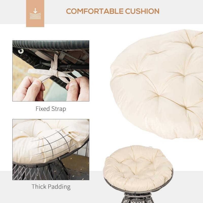 Rattan Swivel Papasan Chair Outdoor Round Wicker Seat w/ Cushion Beige 360°