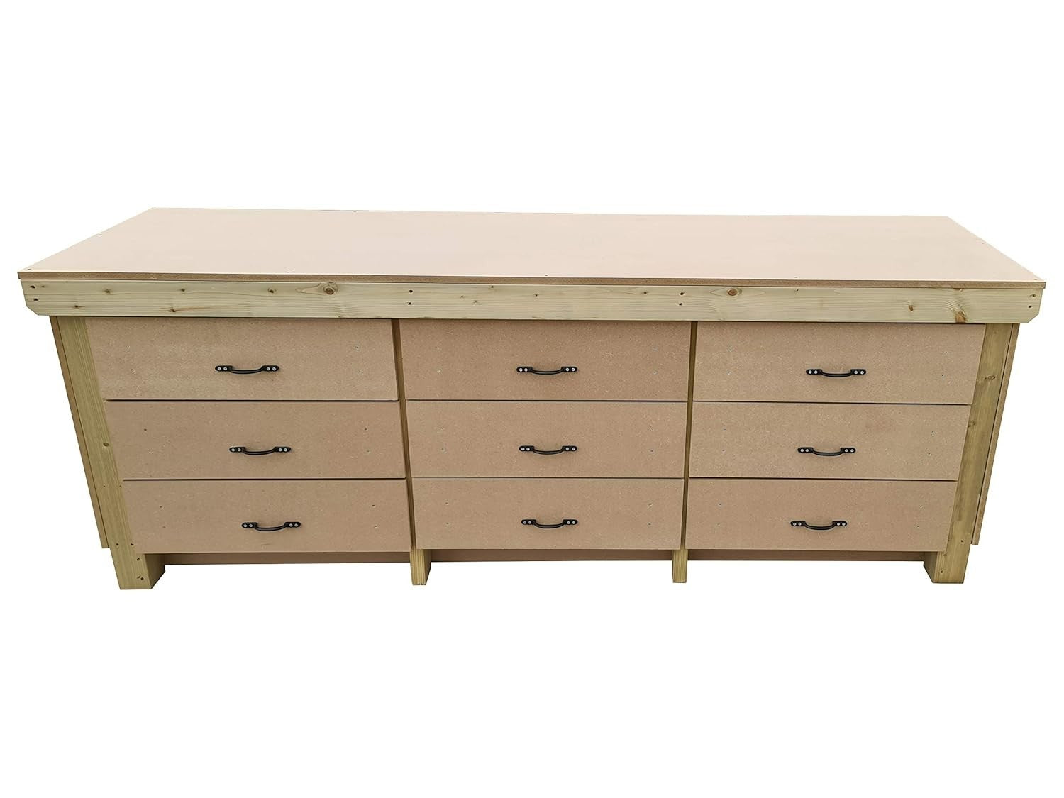 8ft Heavy Duty Wooden Workbench Tool Cabinet – 18mm MDF Top & 9 Drawers