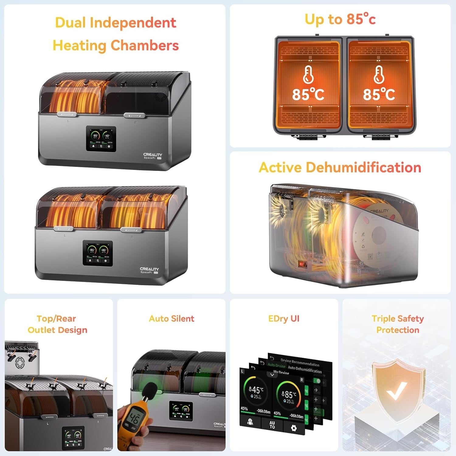 4 Spool Filament Dryer Box 85°C Dual Heater 360° Fast Drying