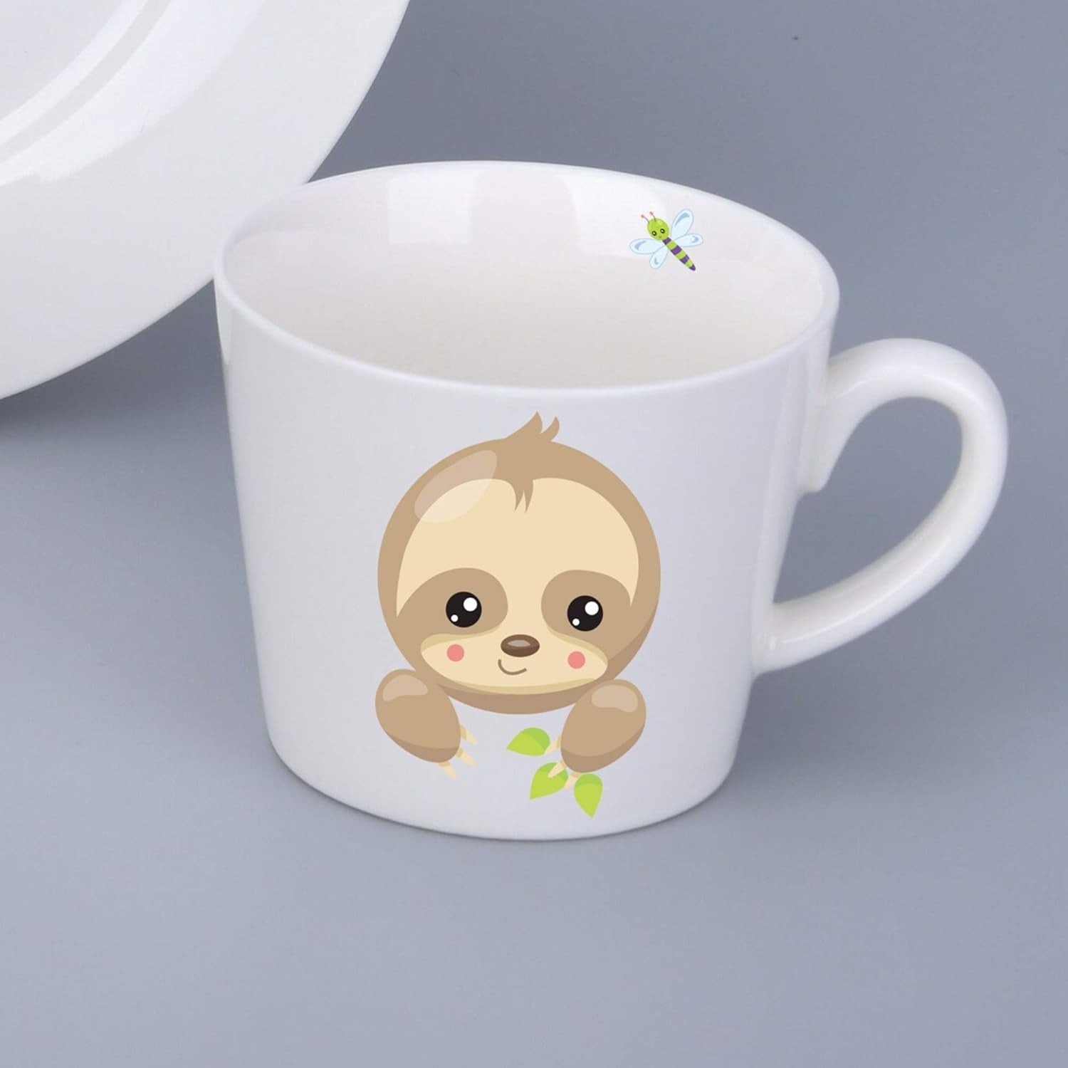 Kids Dinnerware Set 3 Piece Ceramic Plate Bowl Mug Cute Animal Microwave Safe