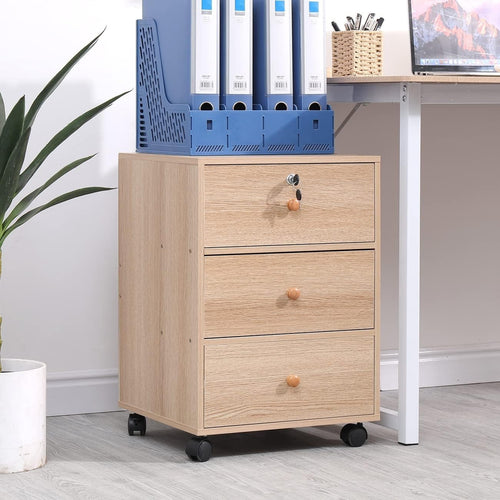 Walnut Mobile Filing Cabinet 3 Drawer Lockable Under Desk Printer Stand
