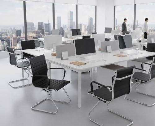 PU Leather Conference Chairs Set of 10 Metal Frame Office Black