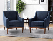 2x Navy Armchairs Set Modern Upholstered Accent Lounge Chairs for Living Room