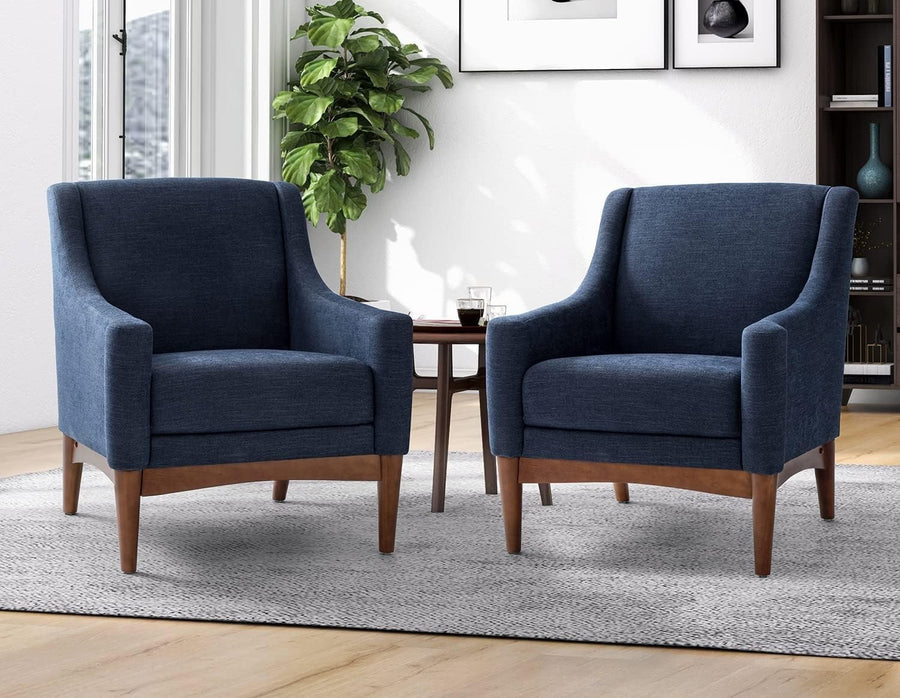 2x Navy Armchairs Set Modern Upholstered Accent Lounge Chairs for Living Room