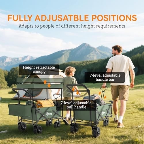 120L Folding Trolley Cart with Removable Canopy All Terrain Wheels