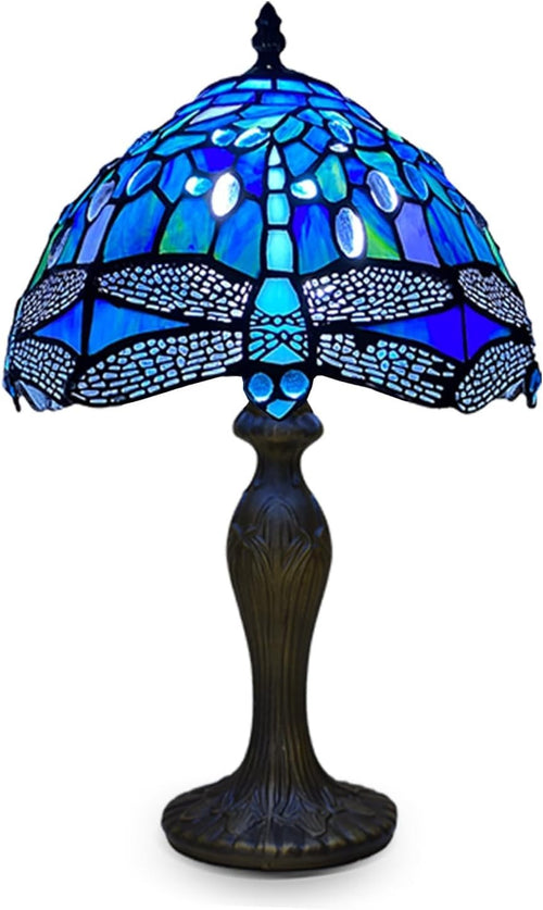 Blue Dragonfly Tiffany Table Lamp - Handmade Stained Glass, Bedside Light