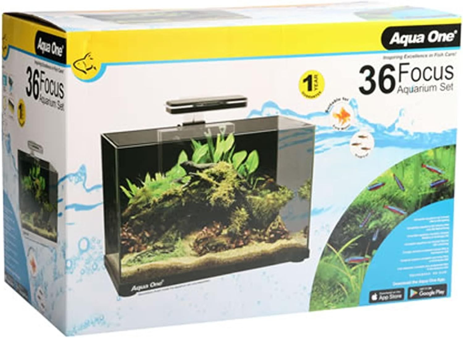36L Glass Aquarium with LED Filter & Removable Lid - Modern Black