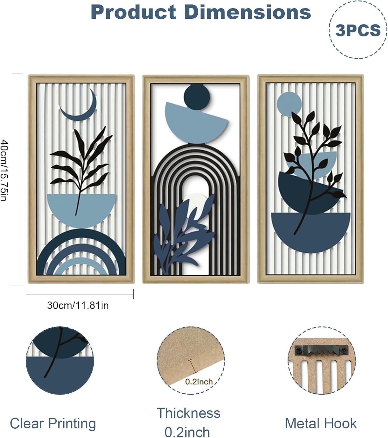 Mid Century Modern Wall Art Set of 3 Framed Abstract Prints