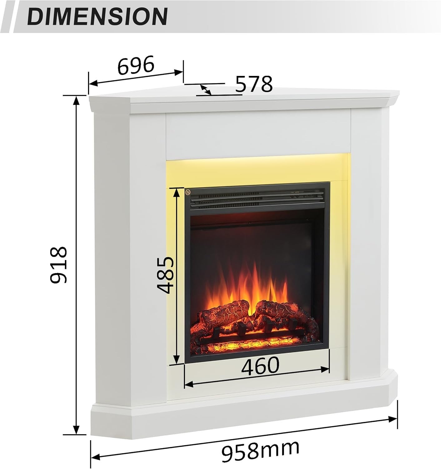 🔥 38” Corner Electric Fireplace Suite White LED Mood Light 2kW Heater