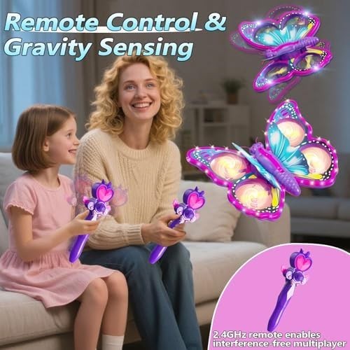 Kids Butterfly Drone RC Quadcopter with Lights, 2 Batteries & Stunts