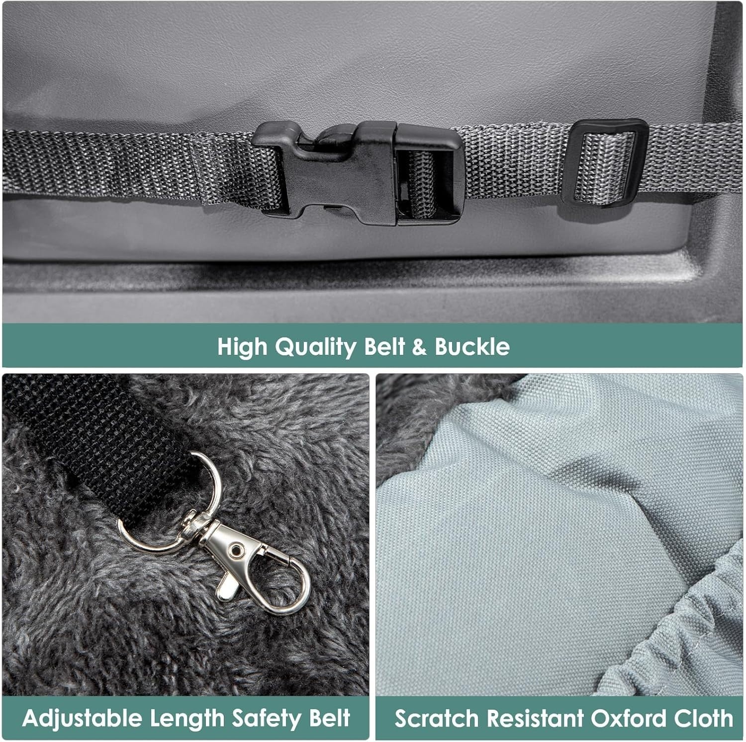 Pet Travel Booster Seat Washable Dog Car Bed w Safety Leash Grey
