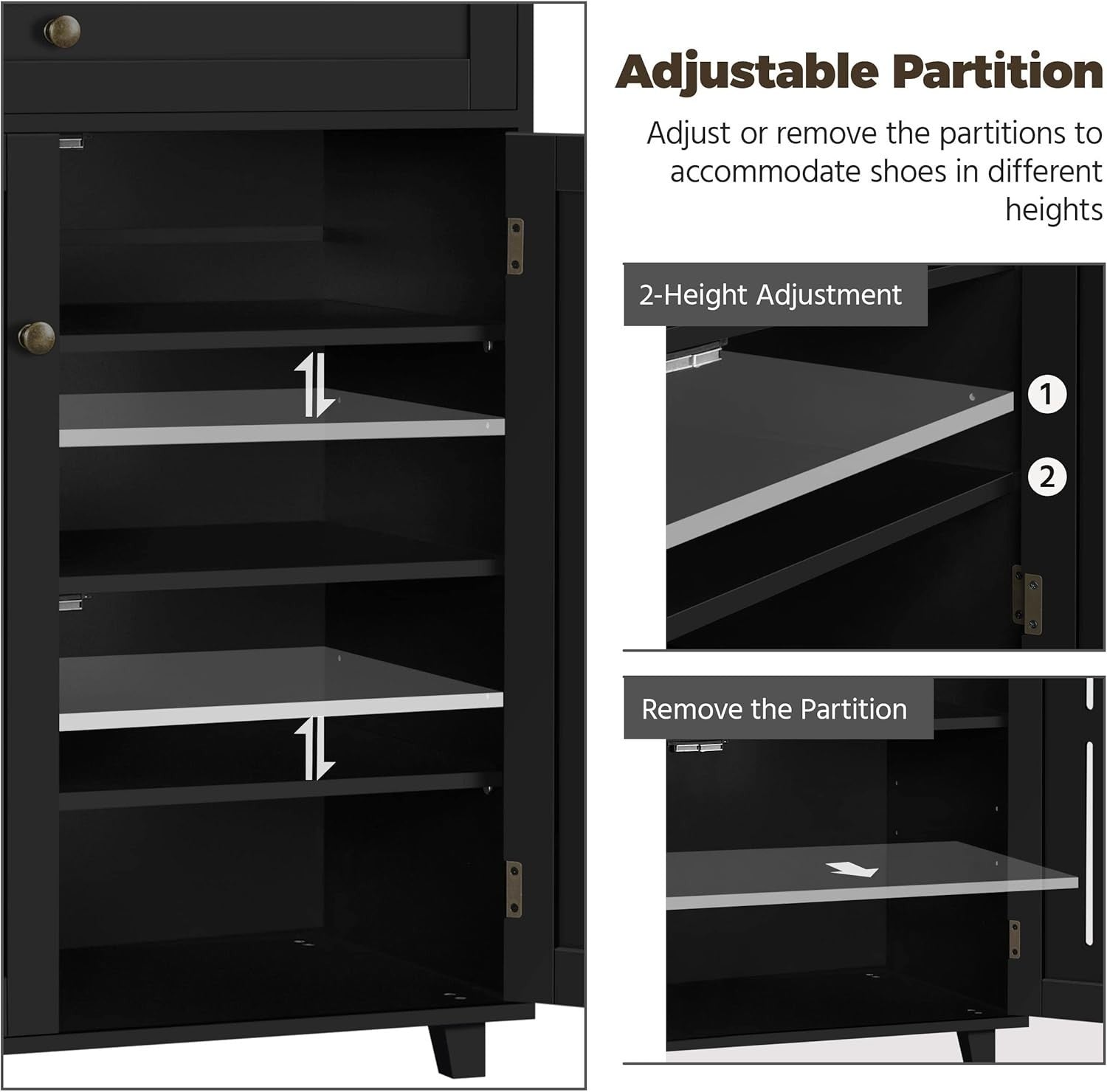 4-Tier Black Shoe Cabinet with Drawer & Adjustable Shelves – Space Saver