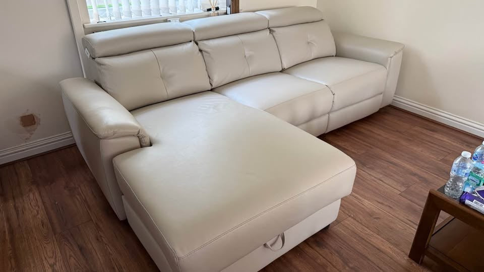 Ivory Leather Air Storage L-Shape Corner Sofa (PTP)