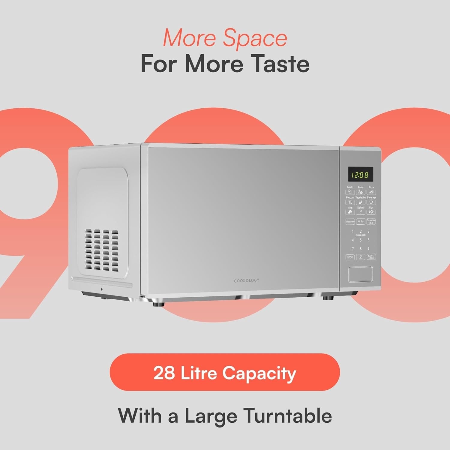 Silver 28L Combi Microwave with Air Fryer & Grill 900W 9 Presets