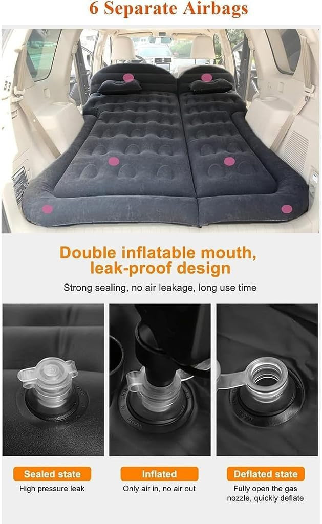 Inflatable Car Air Mattress SUV Back Seat Travel Bed Camping Pillow