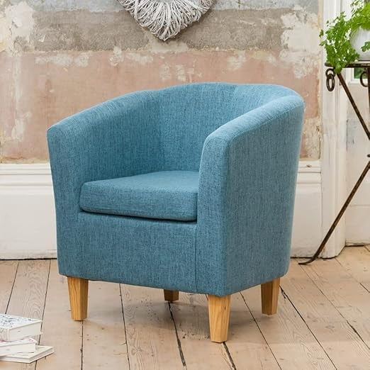 Teal Hessian Fabric Tub Chair 68cm Wide Pine Legs Accent Armchair
