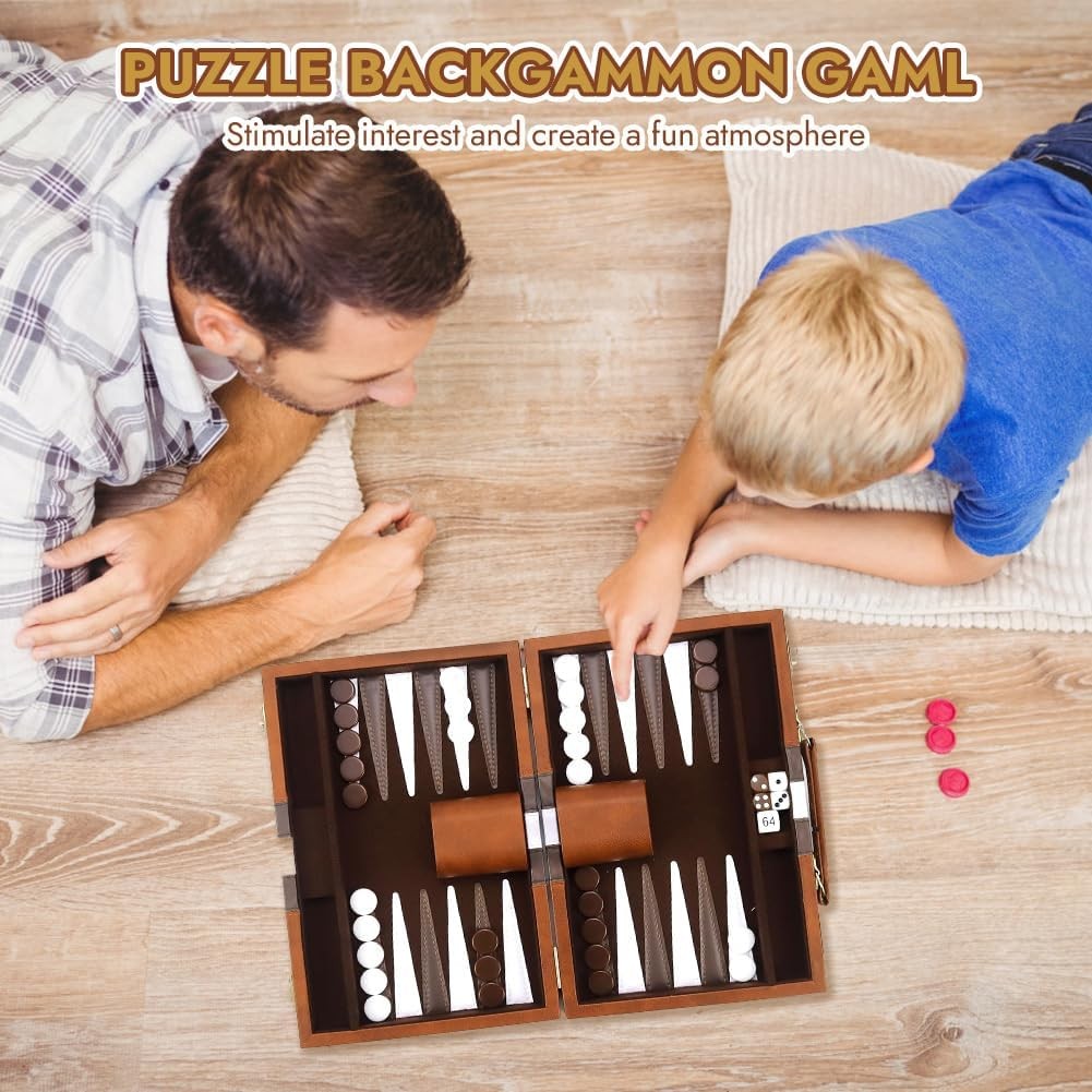 Luxury Wooden Backgammon Set Travel Case Board Game with Dice Cups