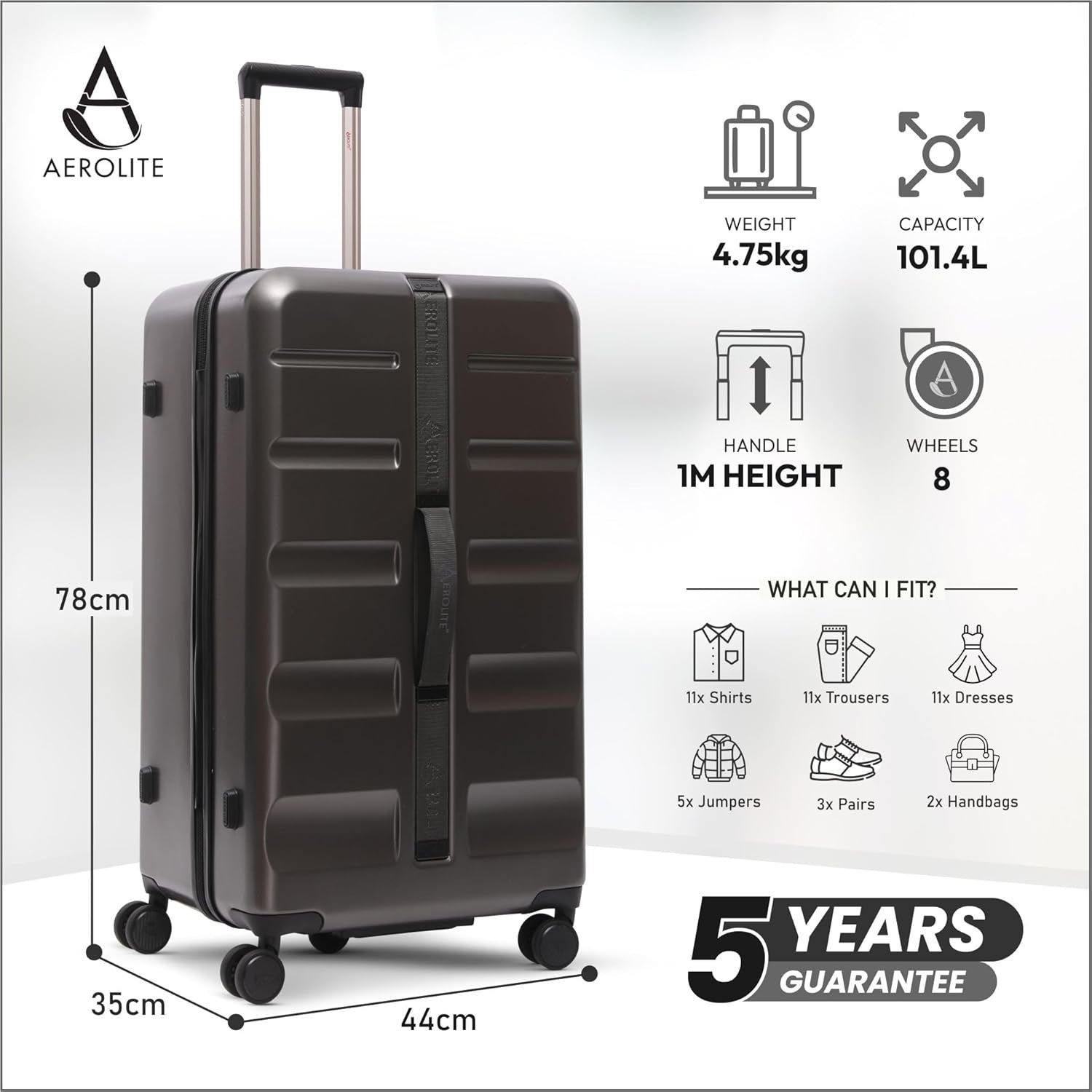 Large 101L Hard Shell Suitcase ABS Spinner Wheels Trunk TSA Lock Checked